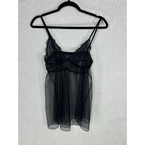 Victorias Secret XL 90's Black Sheer Dotted Flyaway Babydoll Coquette Whimsigoth - Picture 9 of 13